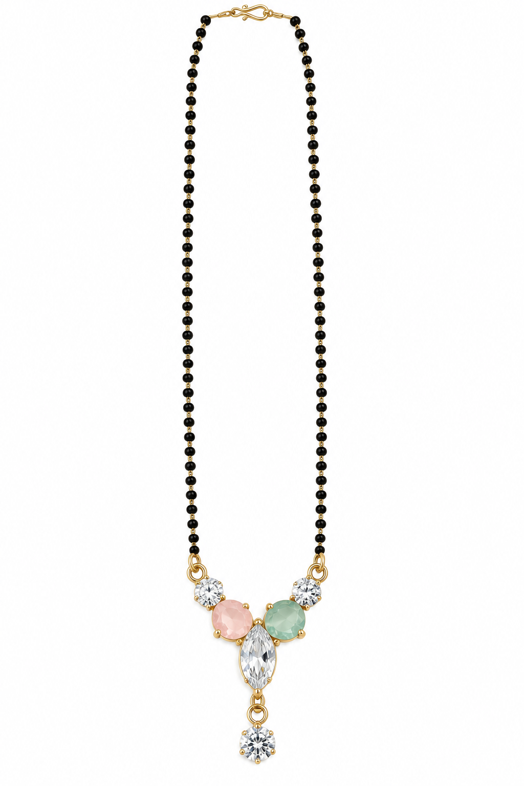 Premium Black Beaded Mangalsutra with Multicolor Crystal Pendant