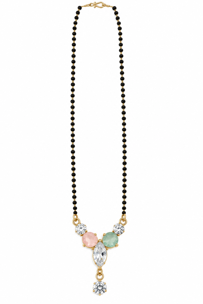 Premium Black Beaded Mangalsutra with Multicolor Crystal Pendant