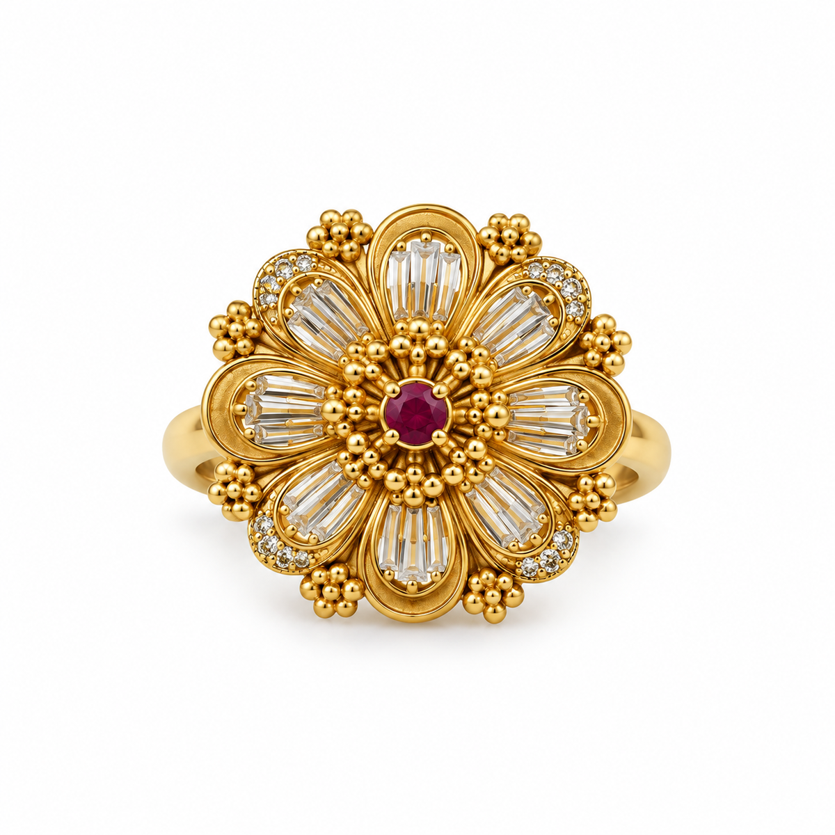 Premium Gold-Toned Floral Cocktail Ring