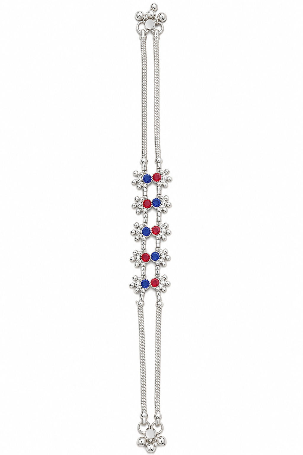 Silver-Toned Double-Chain Floral Payal