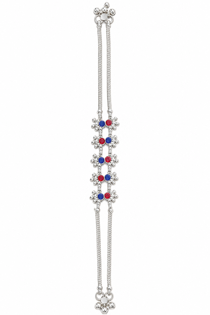 Silver-Toned Double-Chain Floral Payal