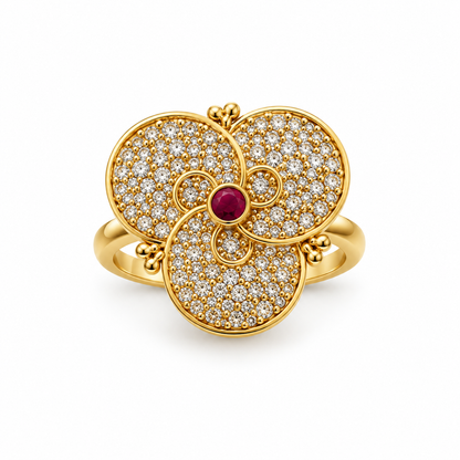 Premium Gold-Toned Floral Statement Ring
