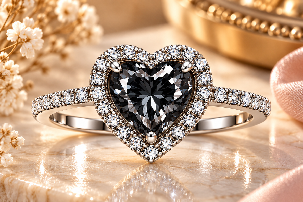 Black Heart Halo Statement Ring
