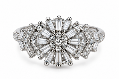 Silver Crystal Sunburst Cocktail Ring