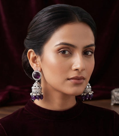 Premium Purple Crystal Jhumka Earrings