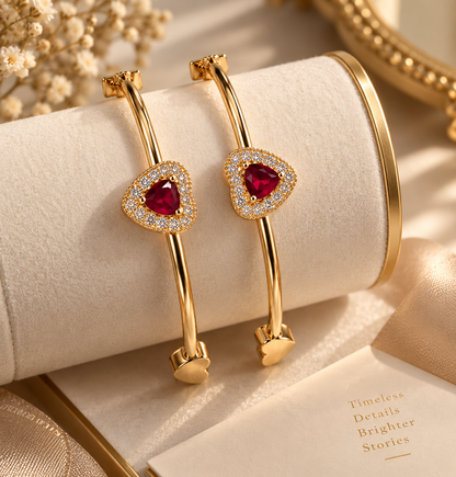 Premium Gold-Toned Ruby Red Heart Stone Bracelet