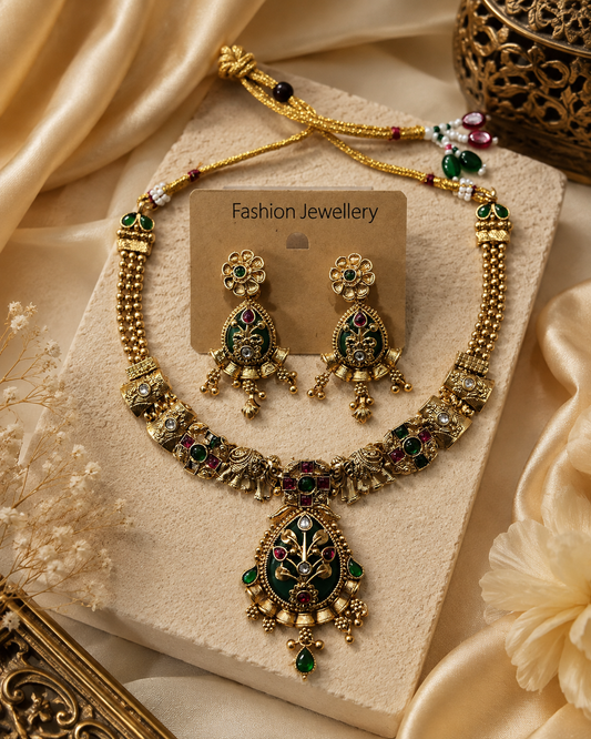 Heritage Multicolor Kundan Necklace & Jhumka Set