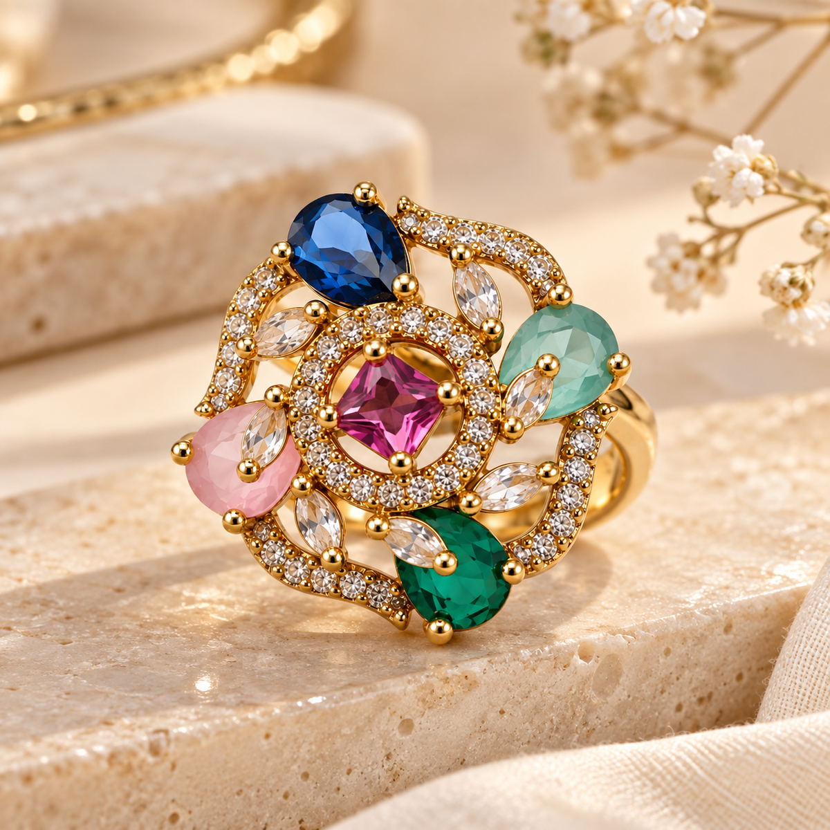 Premium Multicolor Gemstone Statement Ring