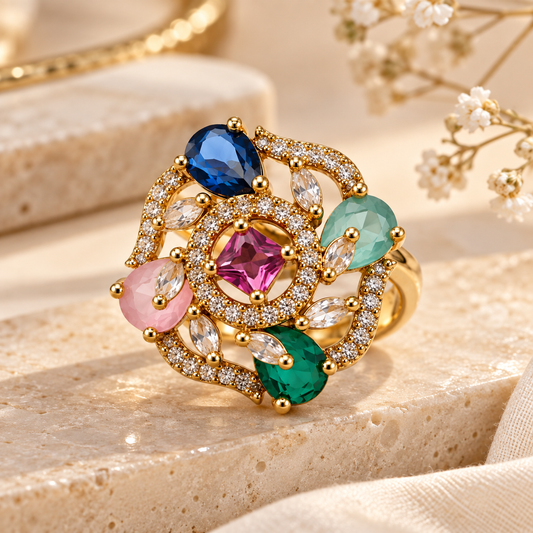 Premium Multicolor Gemstone Statement Ring