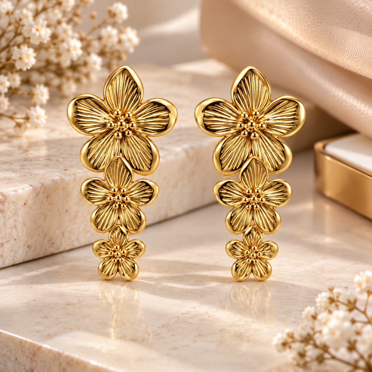 Gold-Toned Floral Drop Earrings