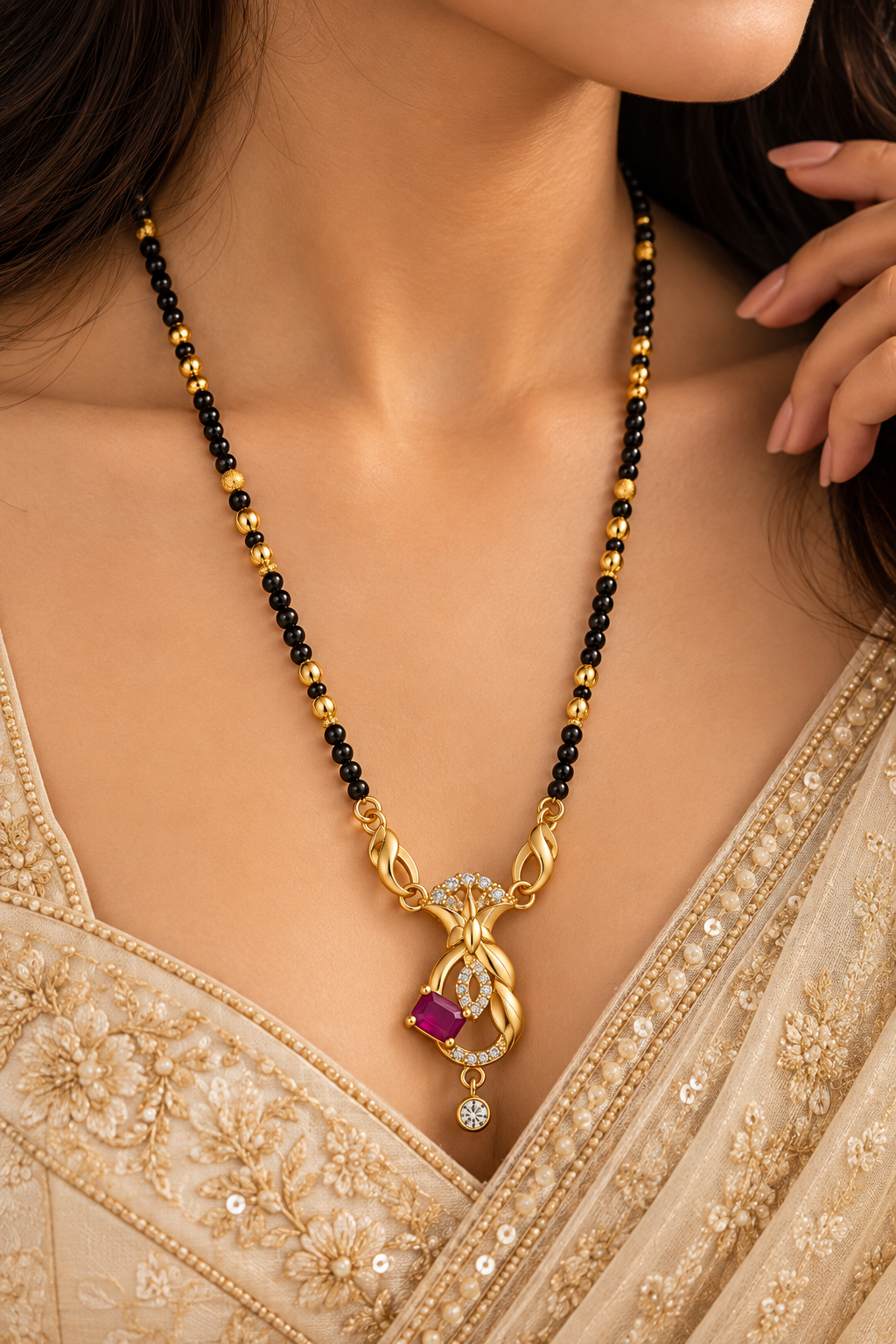 Gold-Toned Black Beaded Mangalsutra