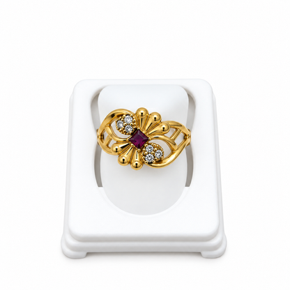 Gold-Toned Ruby Floral Statement Ring