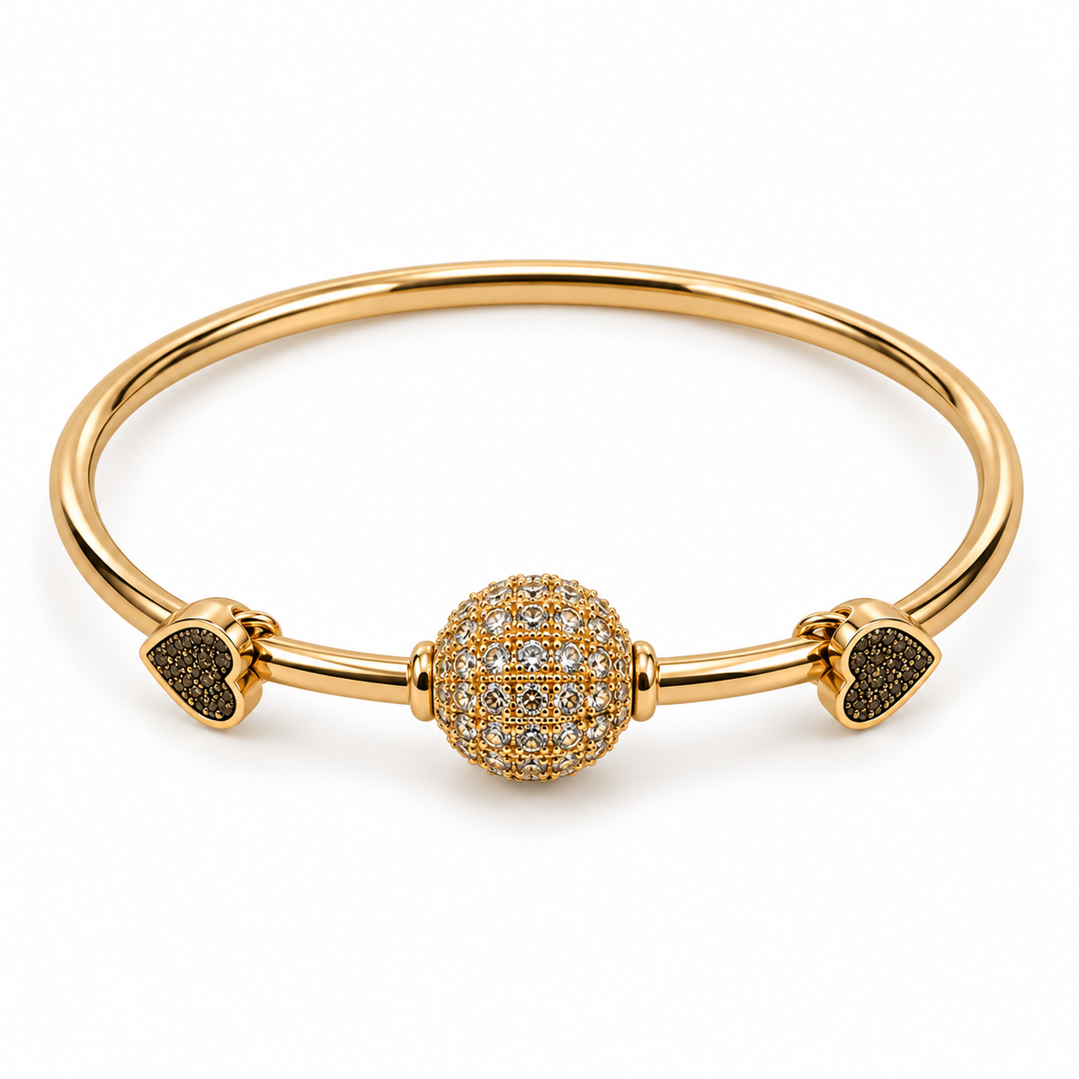 Premium Gold-Toned Crystal Ball & Heart Charm Bracelet