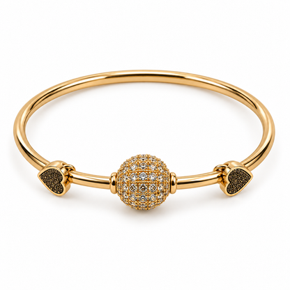 Premium Gold-Toned Crystal Ball & Heart Charm Bracelet