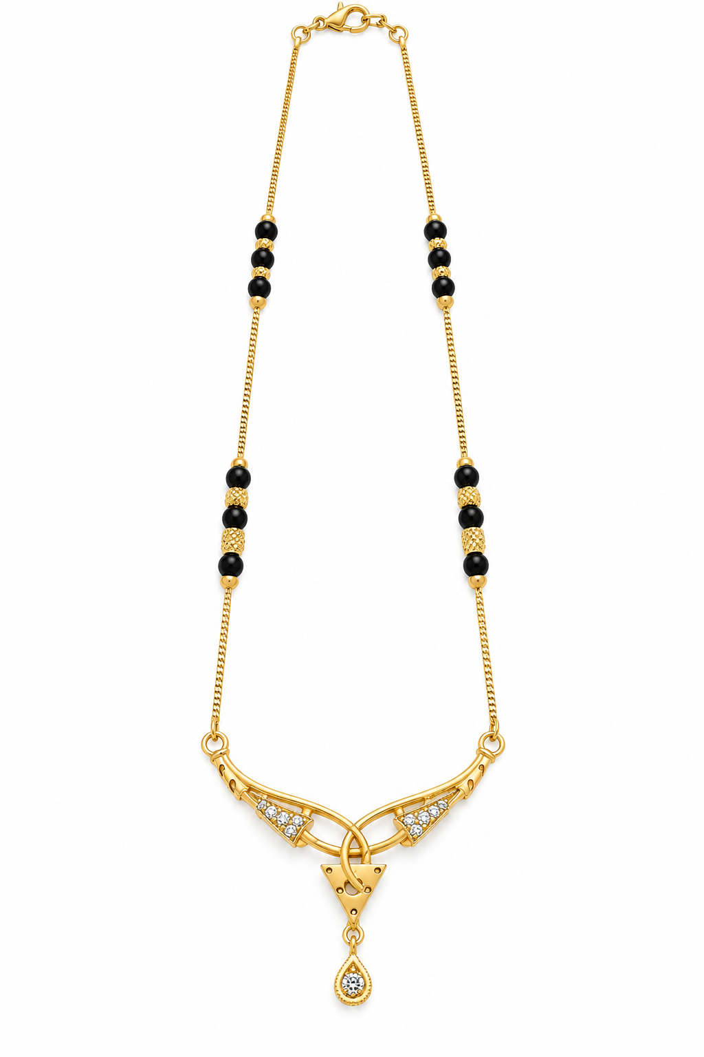 Gold-Toned Black Beaded Pendant Necklace