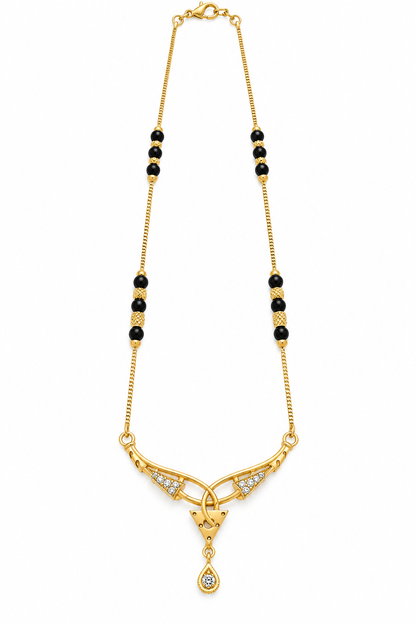 Gold-Toned Black Beaded Pendant Necklace