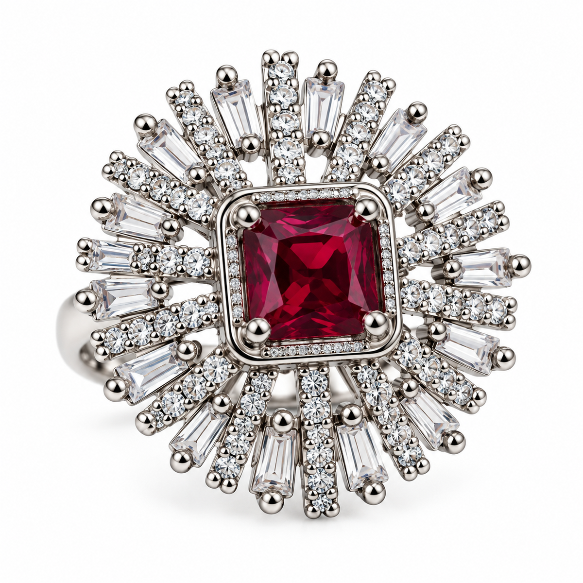 Burgundy Ruby Sunburst Statement Ring