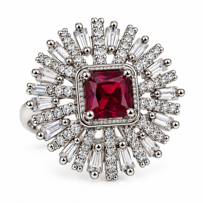 Burgundy Ruby Sunburst Statement Ring