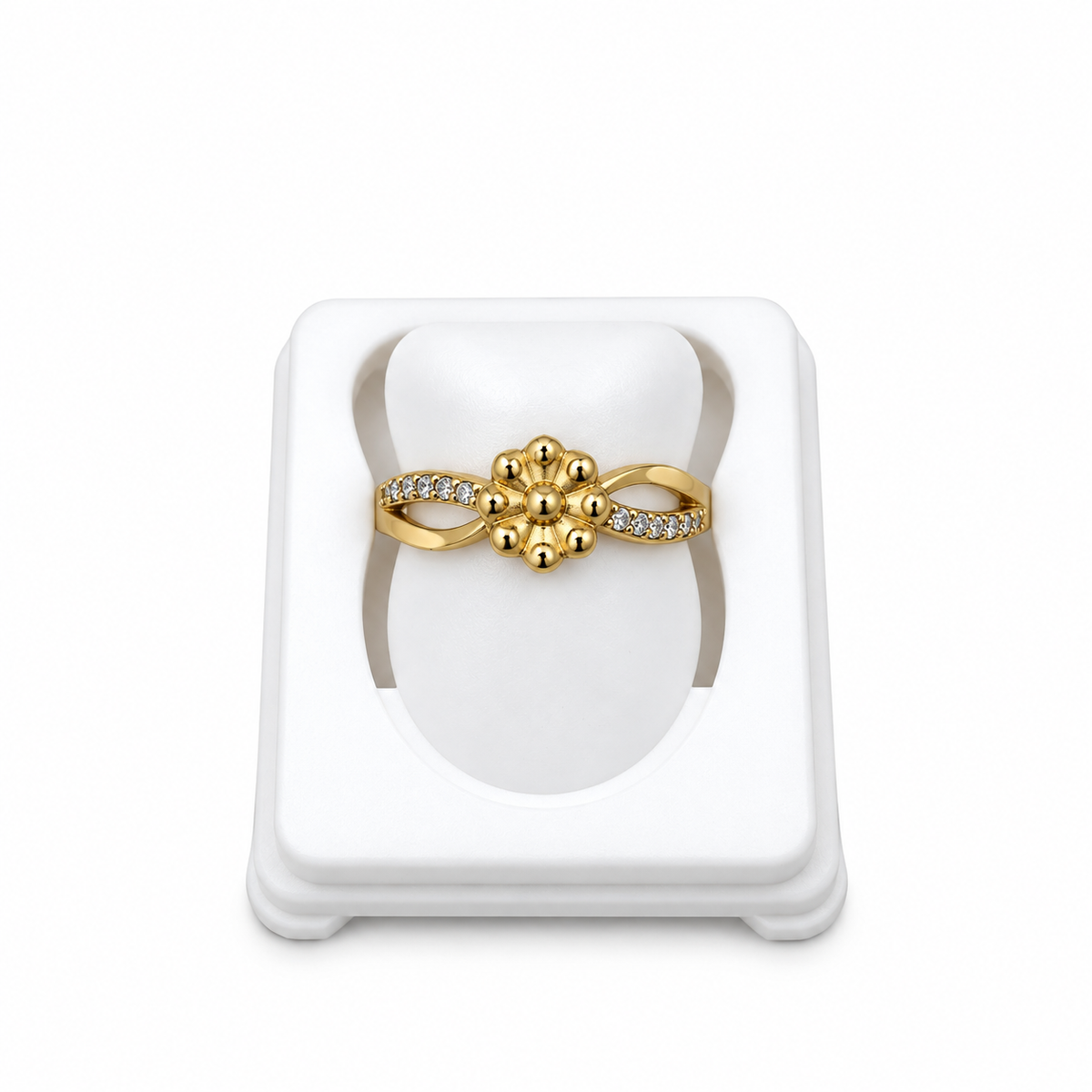 Gold-Toned Floral Crystal Ring