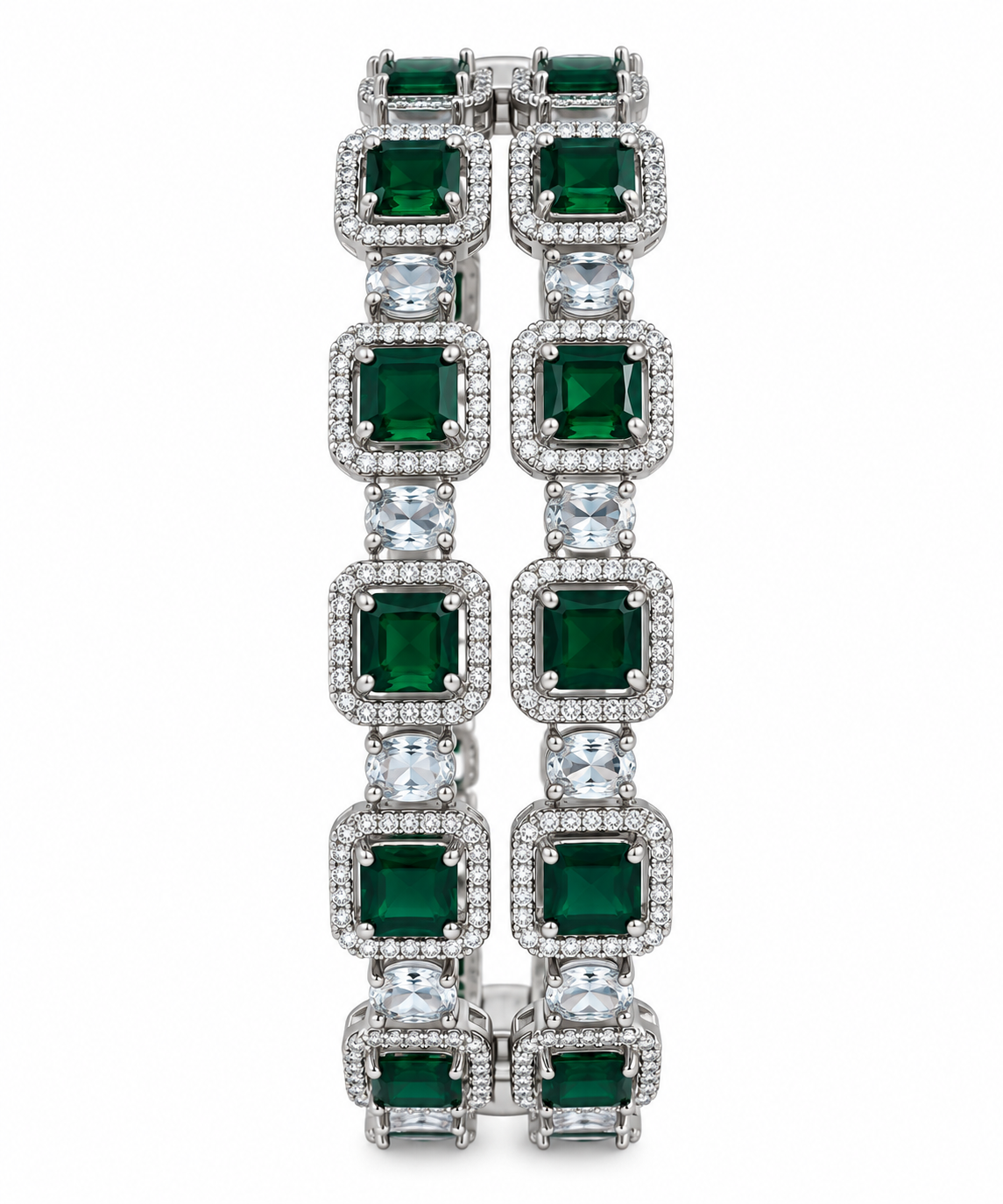 Premium Silver-Toned Emerald Green Crystal Link Bracelet