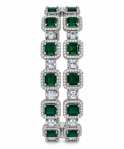 Premium Silver-Toned Emerald Green Crystal Link Bracelet