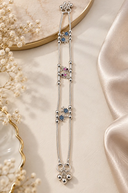 Silver-Toned Double-Strand Floral Payal
