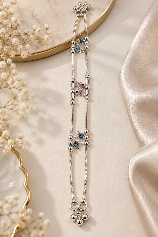 Silver-Toned Double-Strand Floral Payal