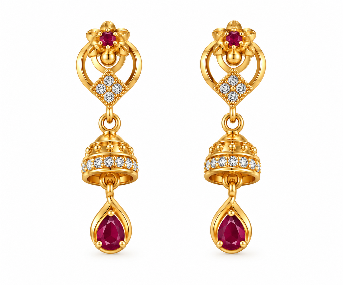 Gold-Toned Ruby Drop Earrings