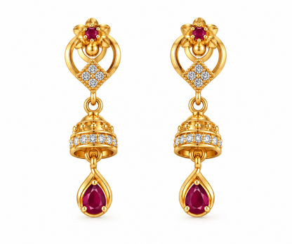 Gold-Toned Ruby Drop Earrings