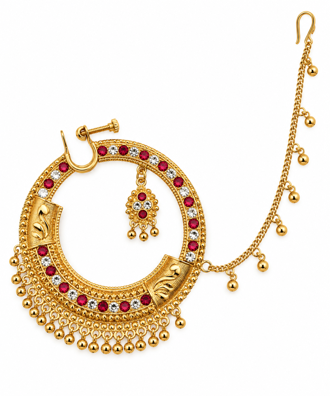 Gold-Toned Traditional Bridal Nath with Chain