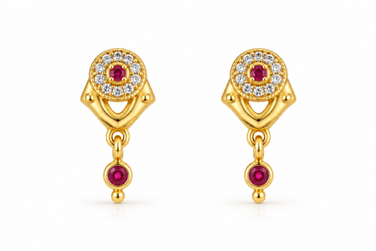 Premium Gold-Toned Ruby Crystal Drop Stud Earrings