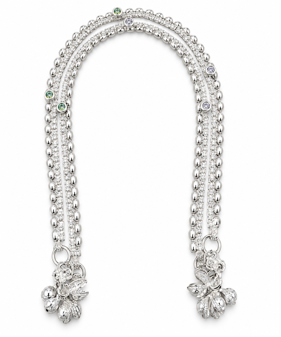 Elegant Silver-Toned Double-Strand Payal with Floral Charms