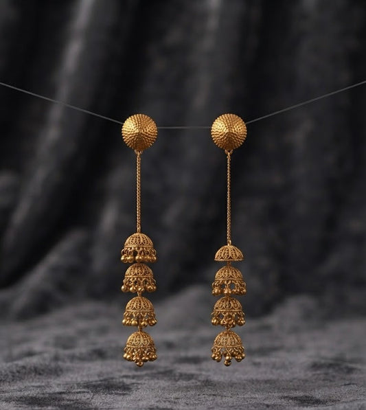 Premium Gold-Toned Textured Chain Drop Earrings
