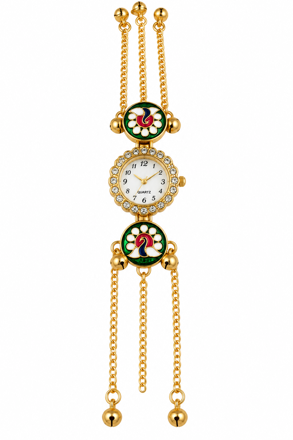 Gold-Toned Peacock-Themed Bracelet Watch