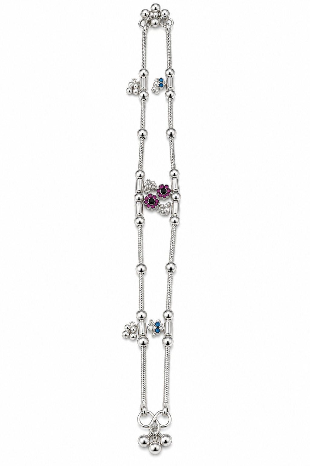 Silver-Toned Double-Strand Floral Charm Chain