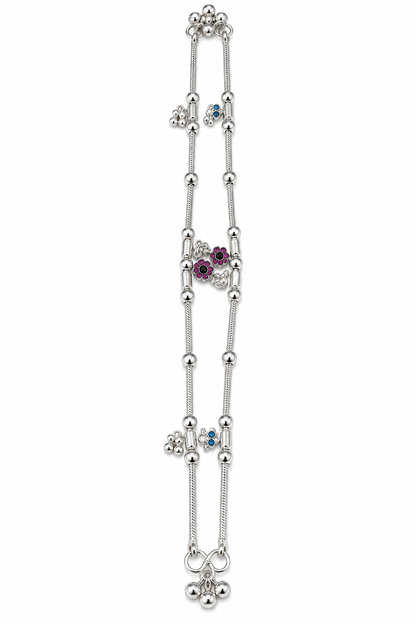 Silver-Toned Double-Strand Floral Charm Chain