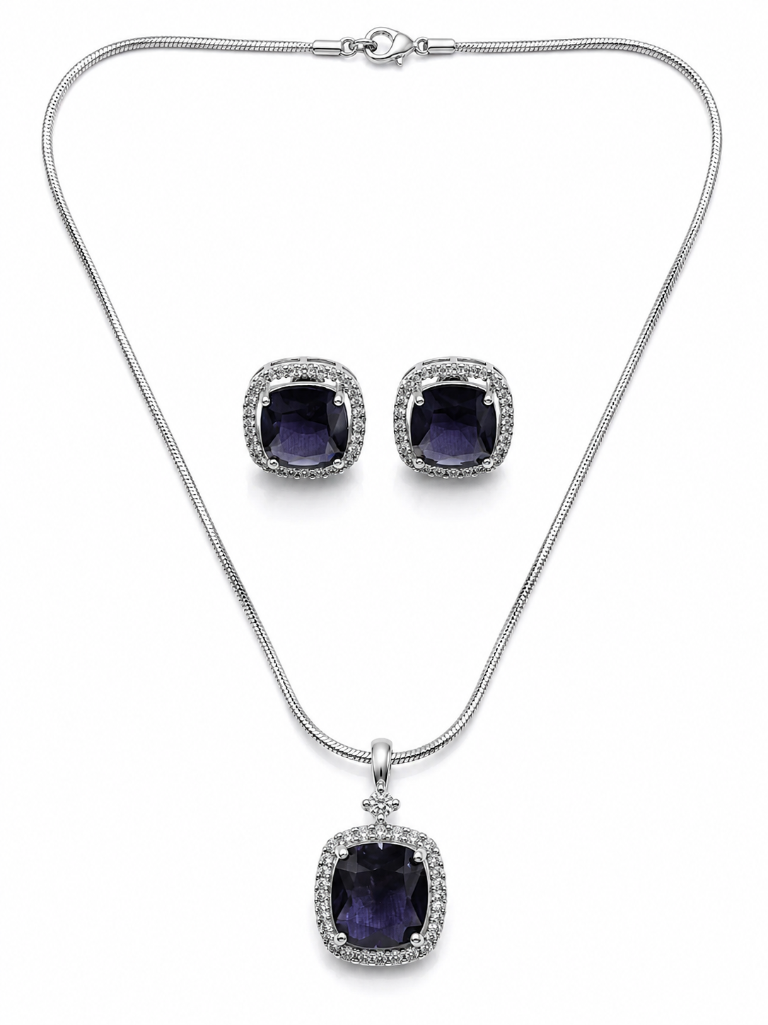 Deep Blue Silver-Toned Pendant Set
