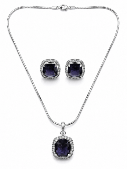 Deep Blue Silver-Toned Pendant Set