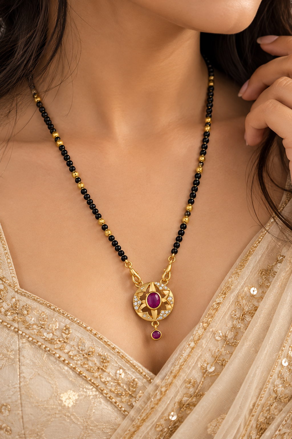 Gold-Toned Black Beaded Mangalsutra