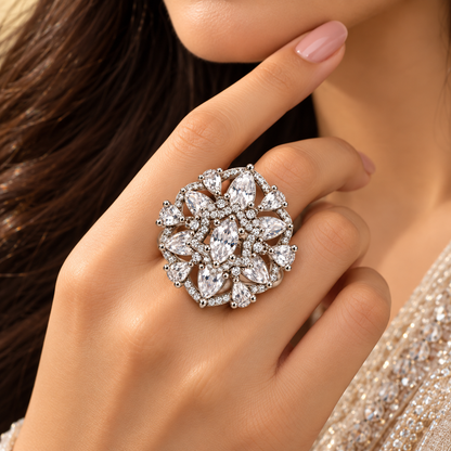 Crystal Floral Elegance Statement Ring