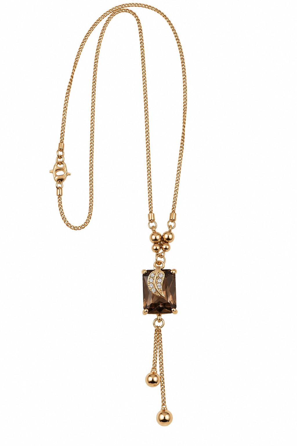 Gold-Toned Smoky Brown Stone Pendant Necklace