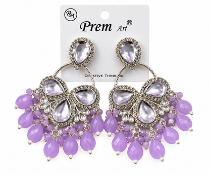 Premium Silver-Toned Lavender Stone Statement Earrings