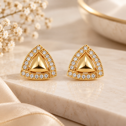 Gold-Toned Geometric Triangle Stud Earrings