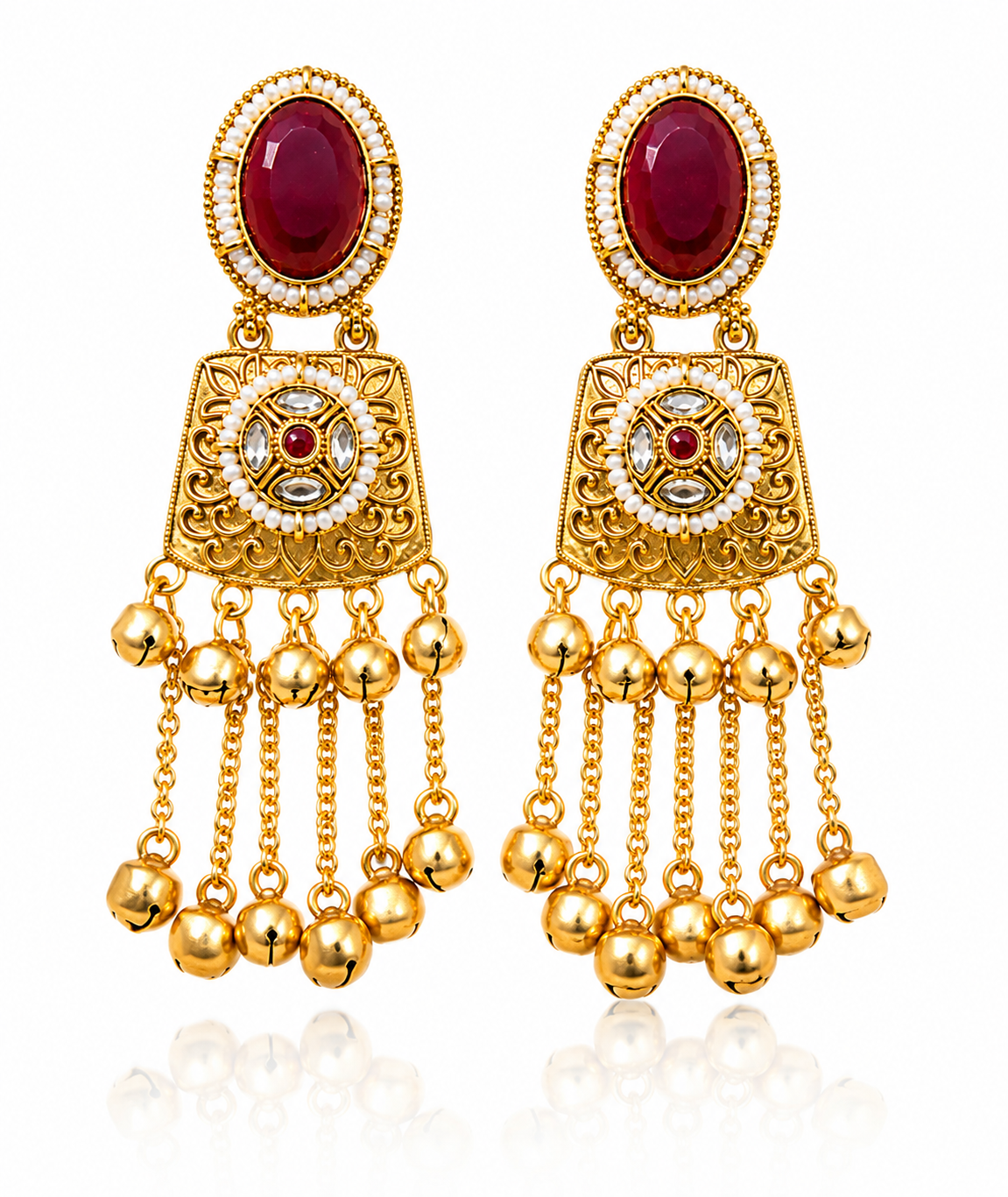 Royal Ruby Kundan Chandbali Earrings