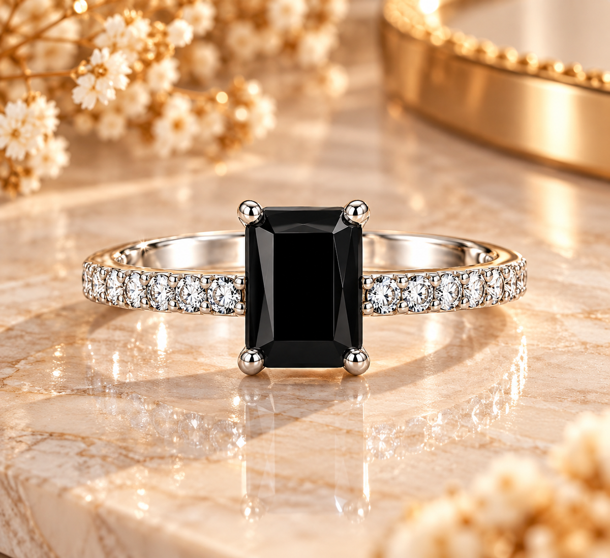 Black Rectangular Solitaire Statement Ring