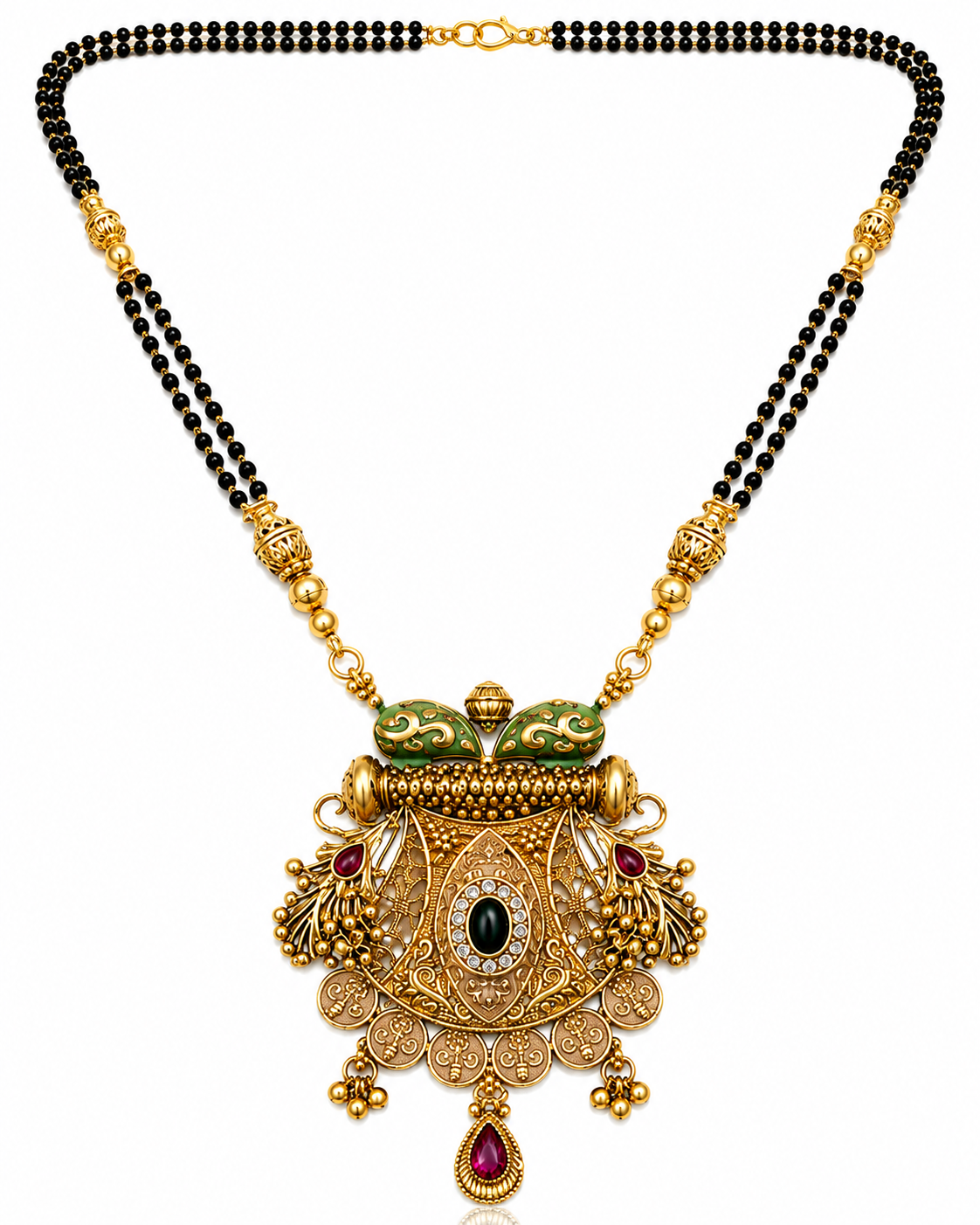 Antique Gold-Toned Multicolor Black Beaded Mangalsutra