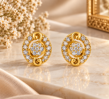 Gold-Toned Oval Crystal Stud Earrings