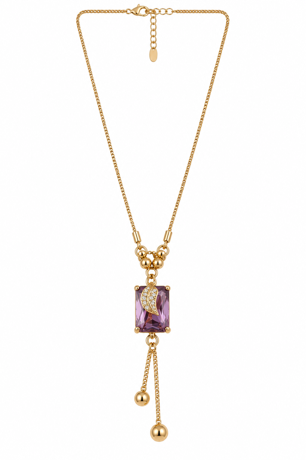 Gold-Toned Purple Stone Pendant Necklace