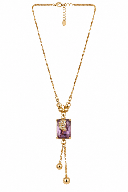 Gold-Toned Purple Stone Pendant Necklace