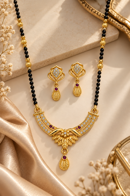 Premium Gold-Toned Mangalsutra Set with Matching Earrings